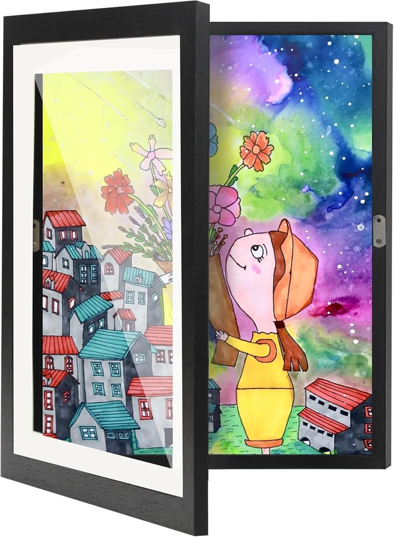 XINQUILIFY Changeable Kids Art Display Frames 8.5x11 Wall Gallery - 4 Pack Front Loading Storage for Classroom, Daycare & Home |Holds 50 Artworks Each | No Nail Needed (Black) - Image 1